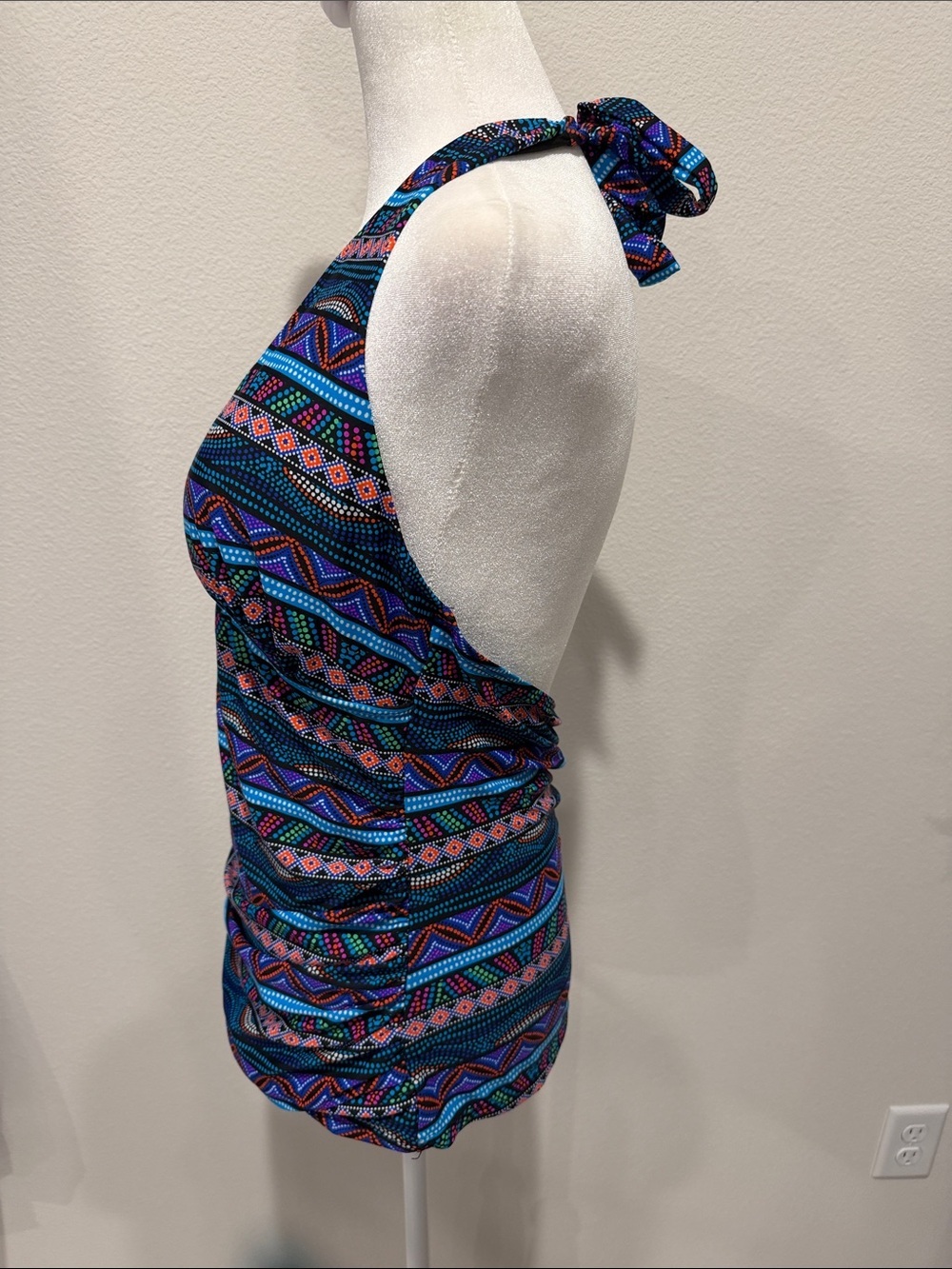 Halter Ruched Tankini Swim Top in Multi-Color. Size 14. - Picture 5 of 11